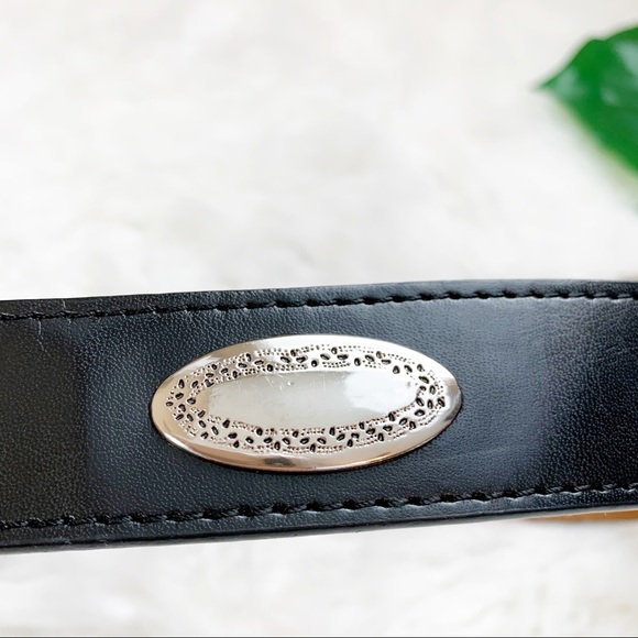 BRIGHTON black leather BOHO belt silver oval 40 - Picture 6 of 8